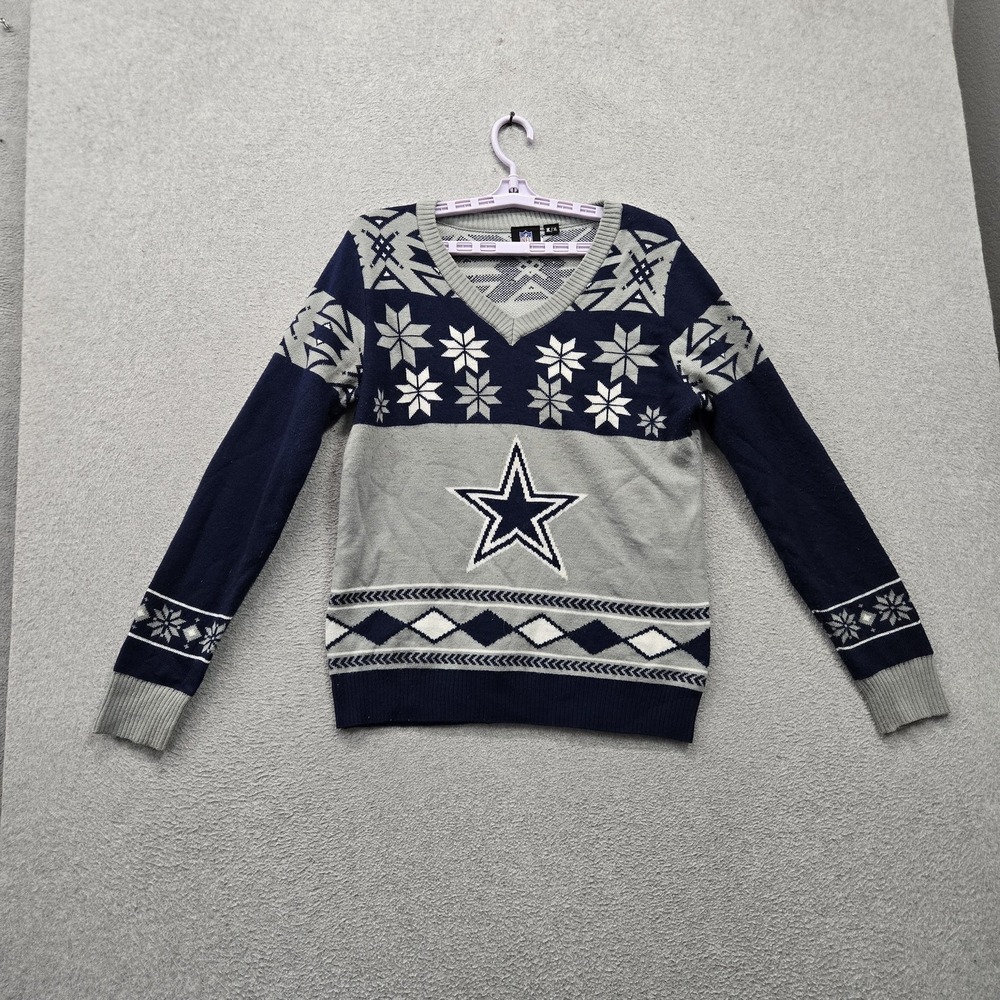 Dallas Cowboys Women Sweater XL Gray Embroidered NFL Team Apparel Fair Isle